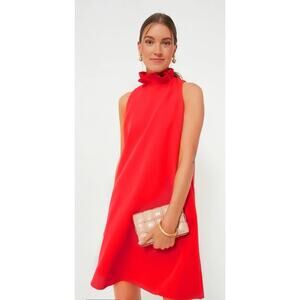 TUCKERNUCK Poppy Red Blythe Mini Dress Sleeveless Ruffle Neck Bow Tie XS